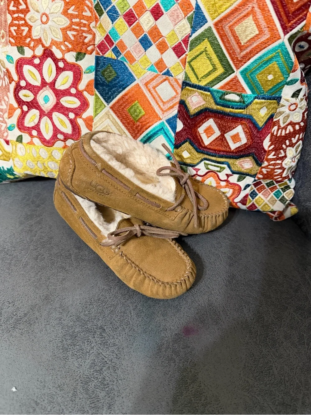 UGG Kids Chestnut Brown Sheepskin Moccasin Slippers